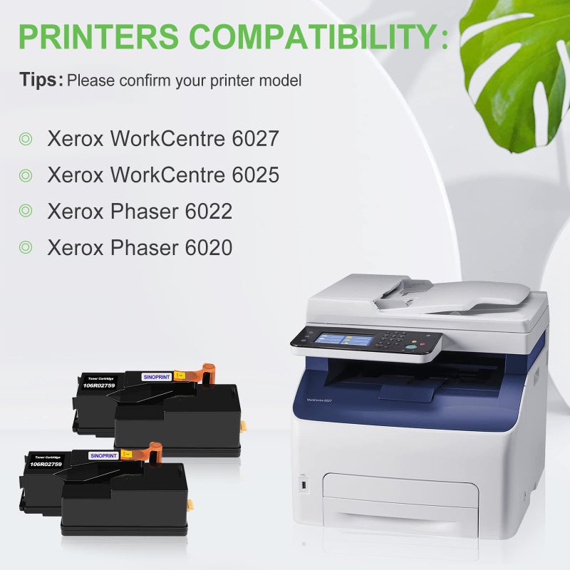 SINOPRINT Phaser 6022, Compatible 6020 Toner Cartridge Replacement for Xerox WorkCentre 6027 6025 Phaser 6020 6022 Printer, High Yield 2,000 Pages 106R02759 (Black, 2-Pack) - Image 2
